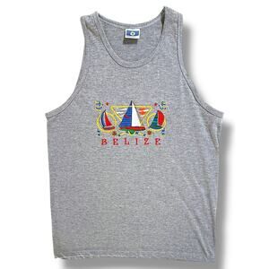 Vintage 90s Belize Sailboat Tank Top Gray Embroidered Cool Souvenir Unisex Large